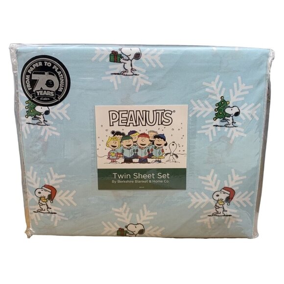 Peanuts Other - PEANUTS SNOOPY CHRISTMAS SHEETS TWIN 3 PIECE SET LIGHT BLUE SNOWFLAKE NEW Gift